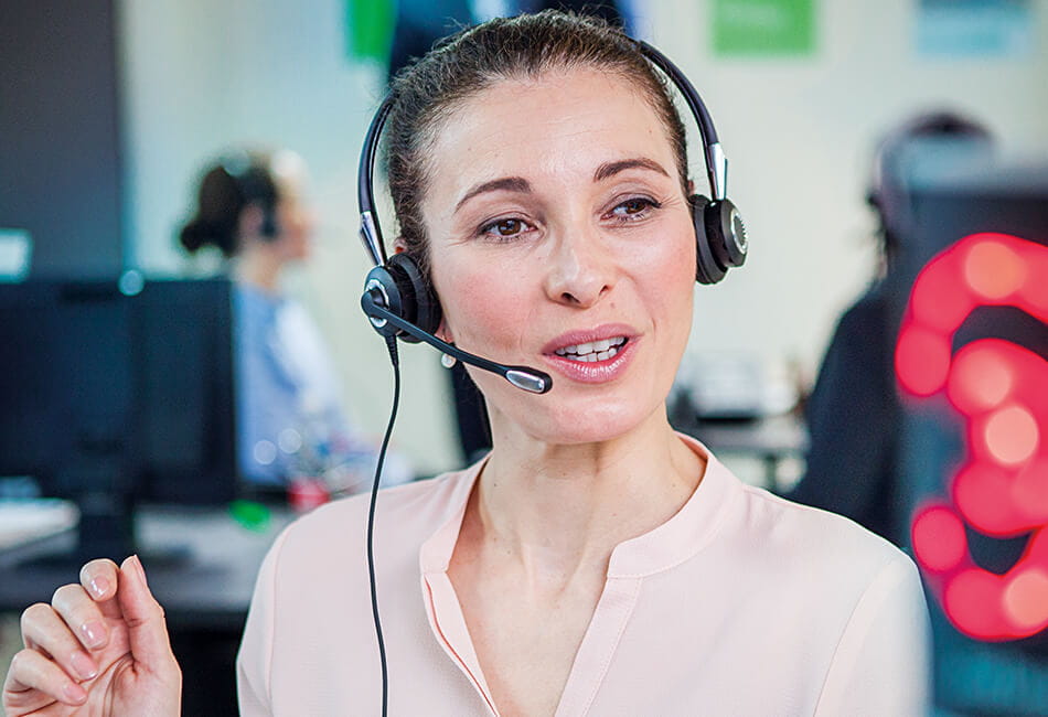 Woman wearing Jabra Biz 2400  headset